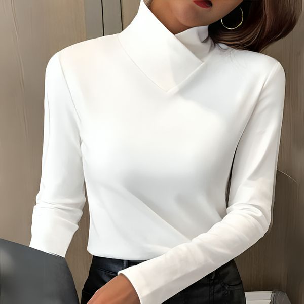 Elena – Elegantes Langarm Damenoberteil mit Stehkragen