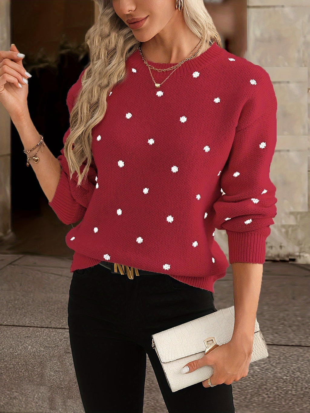 Damen Polka-Dots Pullover – Bequemer Rundhalsausschnitt und entspannte Silhouette von J&B - 2 - Annoboutique