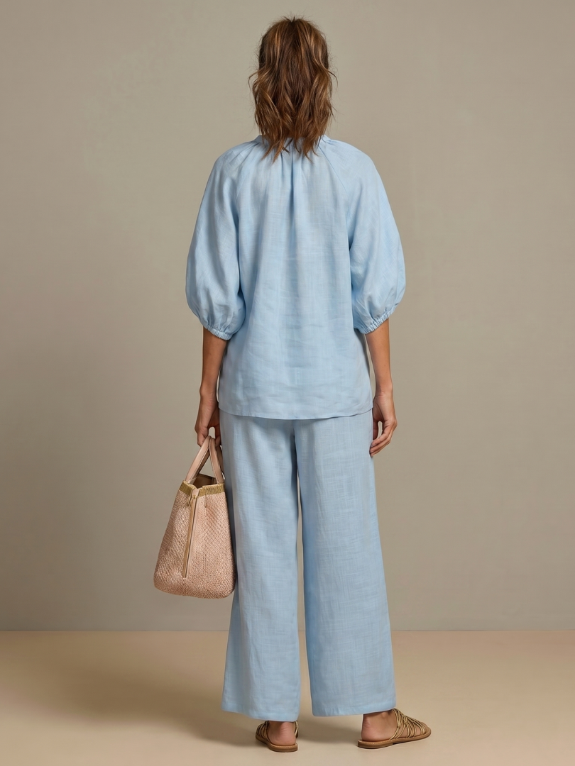 Damen Set bestehend aus Oberteil mit Puffärmeln und weitgeschnittener Hose - J&B - 4 - Annoboutique
