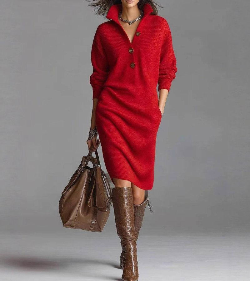 Sienna – Elegantes Damen Strickkleid in Midi-Länge