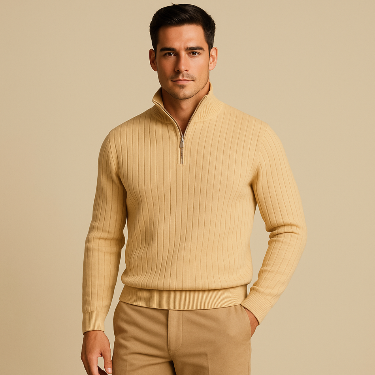 Adrian – Gerippter Strickpullover mit Reißverschluss für Herren