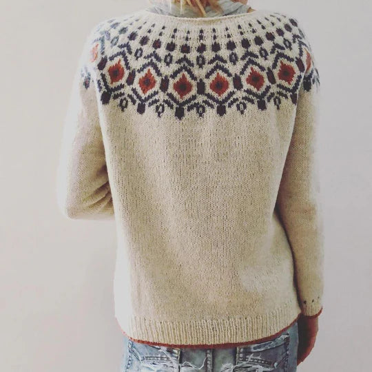 Winterpullover mit Rundhalsausschnitt und nordischem Jacquardmuster