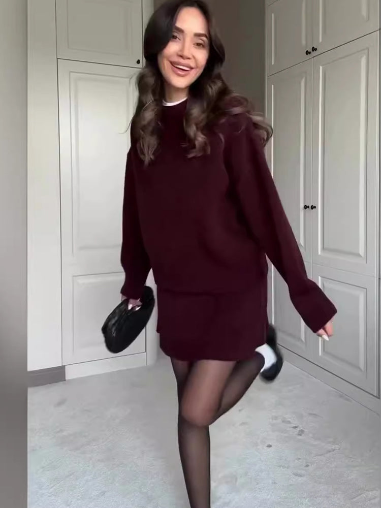 Valeria - Damen Strickkleid langarm mit Rundhalsausschnitt