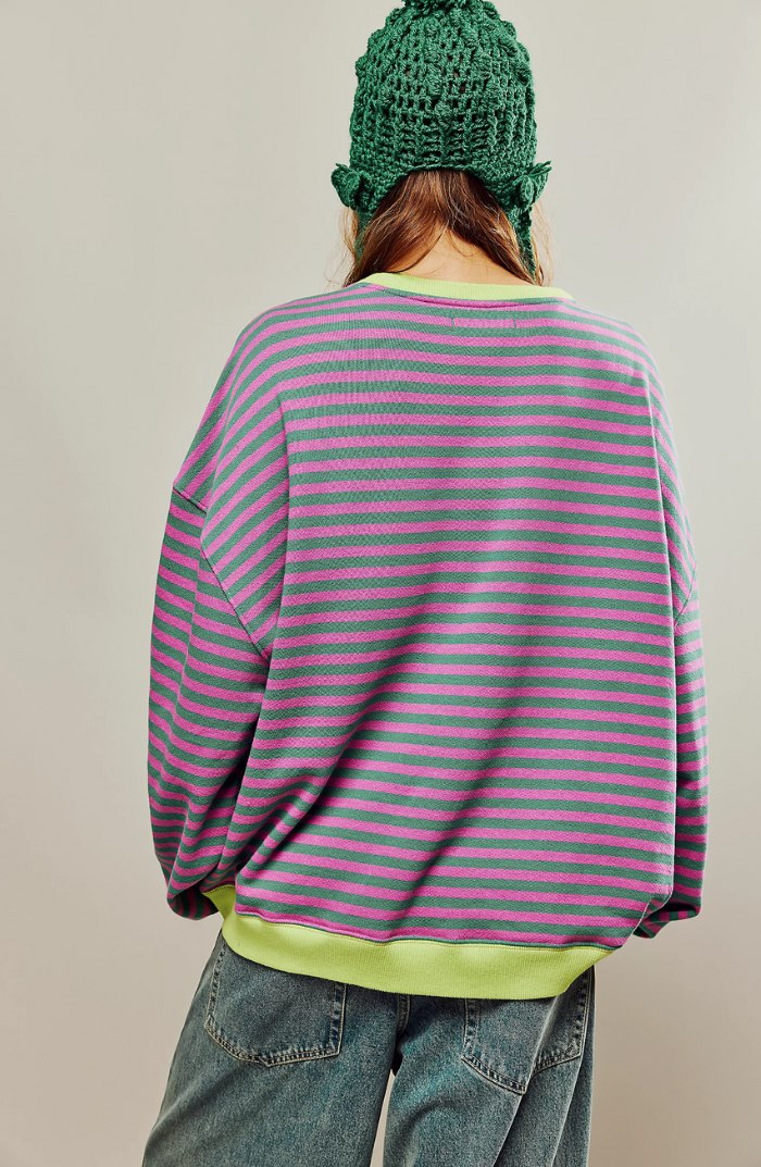 Mila – Damen Strickpullover gestreift Oversize Rundhals