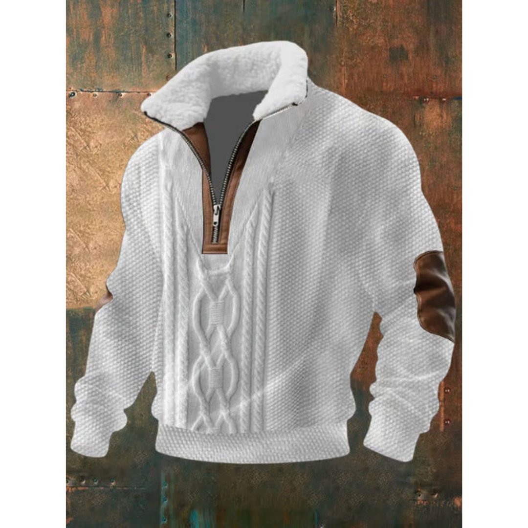 Arthur – Strukturierter Patchwork Herren Half-Zip Strickpullover