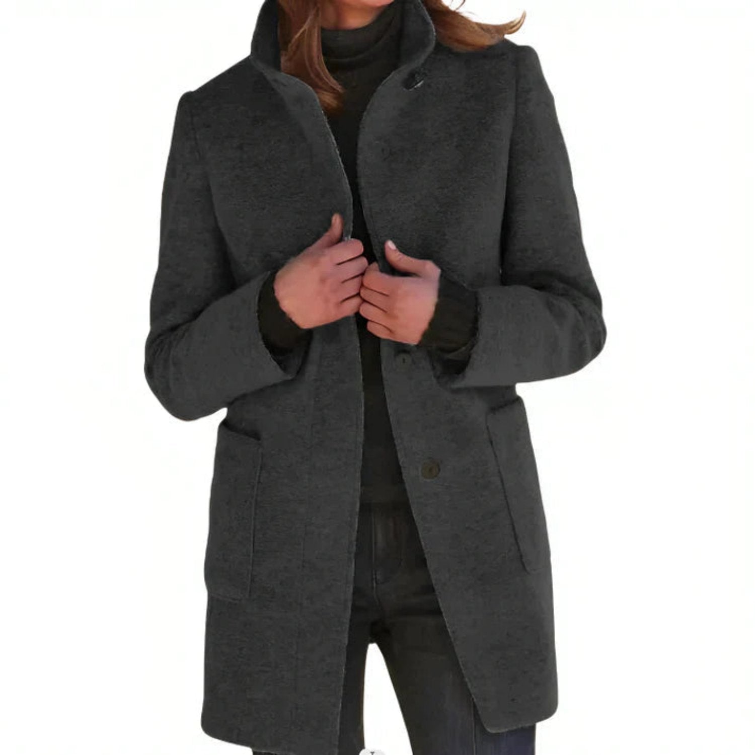 Amara – Damen Wolle Wintermantel  mit Stehkragen