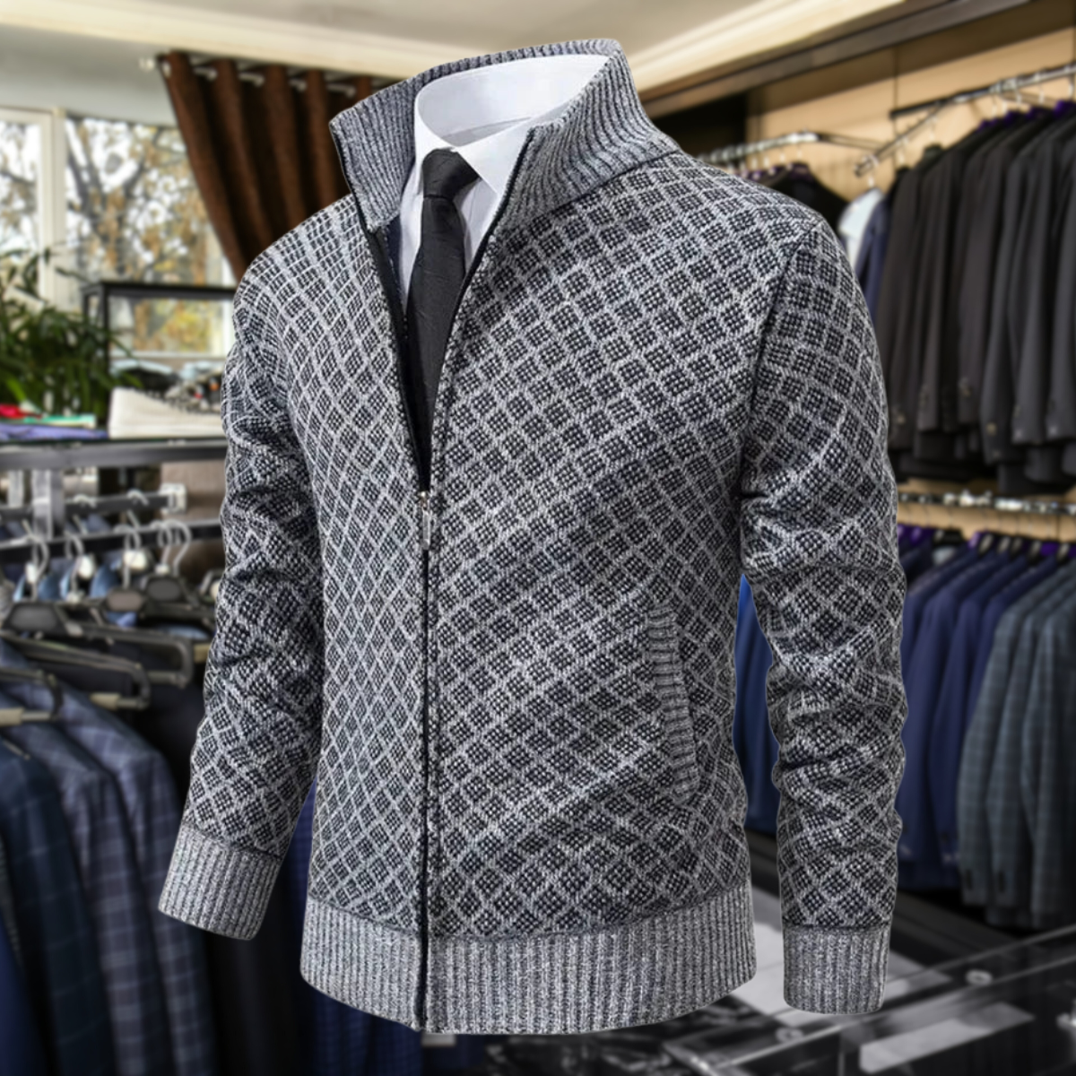 William – Strukturierte Herren Strickjacke mit Reißverschluss