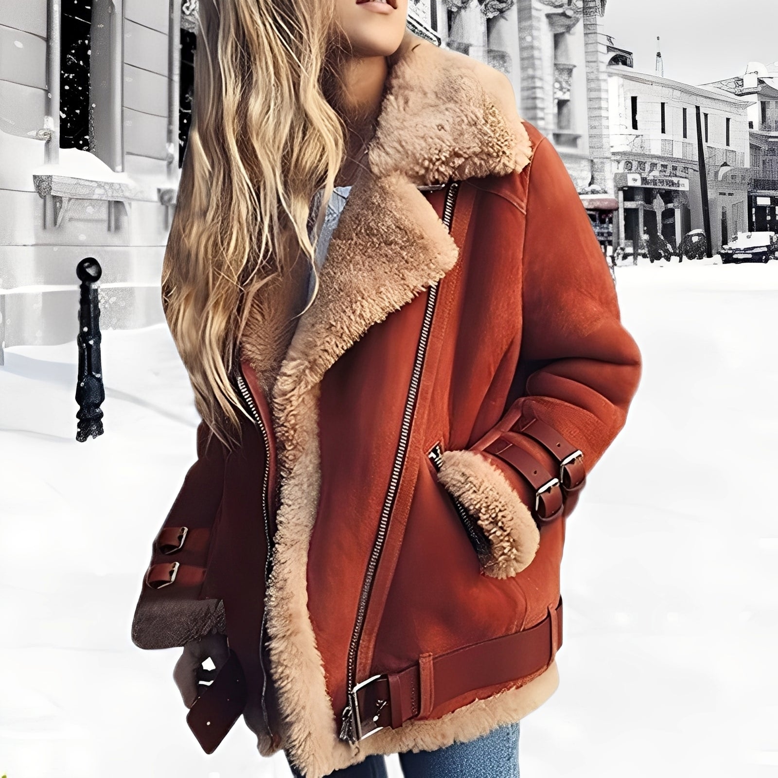 Karina – Gefütterte Aviator-Jacke mit Shearling-Details für Damen