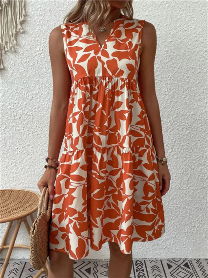 Paula – Damen Ärmelloses Sommerkleid mit V-Ausschnitt und Volantrock
