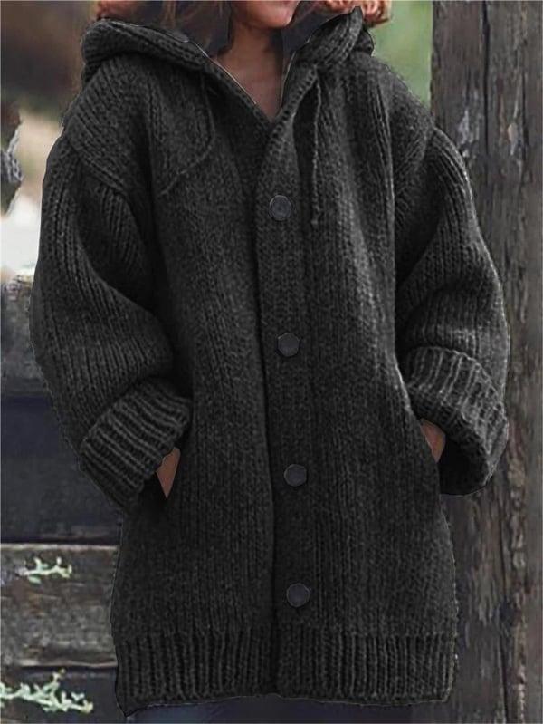 Clara - Strick-Cardigan Wolle Damen mit Kapuze langarm Knopfleiste Winter