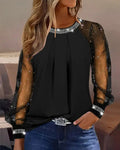 Elena – Glitzernde Mesh-Ärmel Bluse Damen