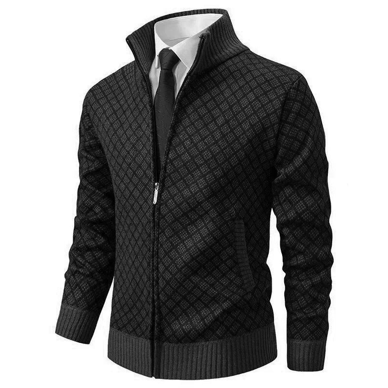 Adam – Strukturierter Strick-Cardigan mit Stehkragen im eleganten Herren-Look