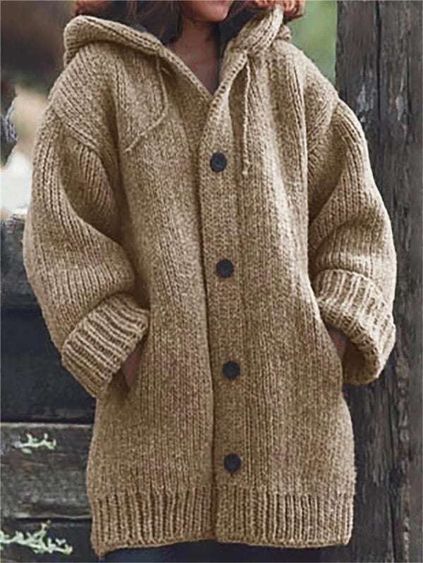Clara - Strick-Cardigan Wolle Damen mit Kapuze langarm Knopfleiste Winter