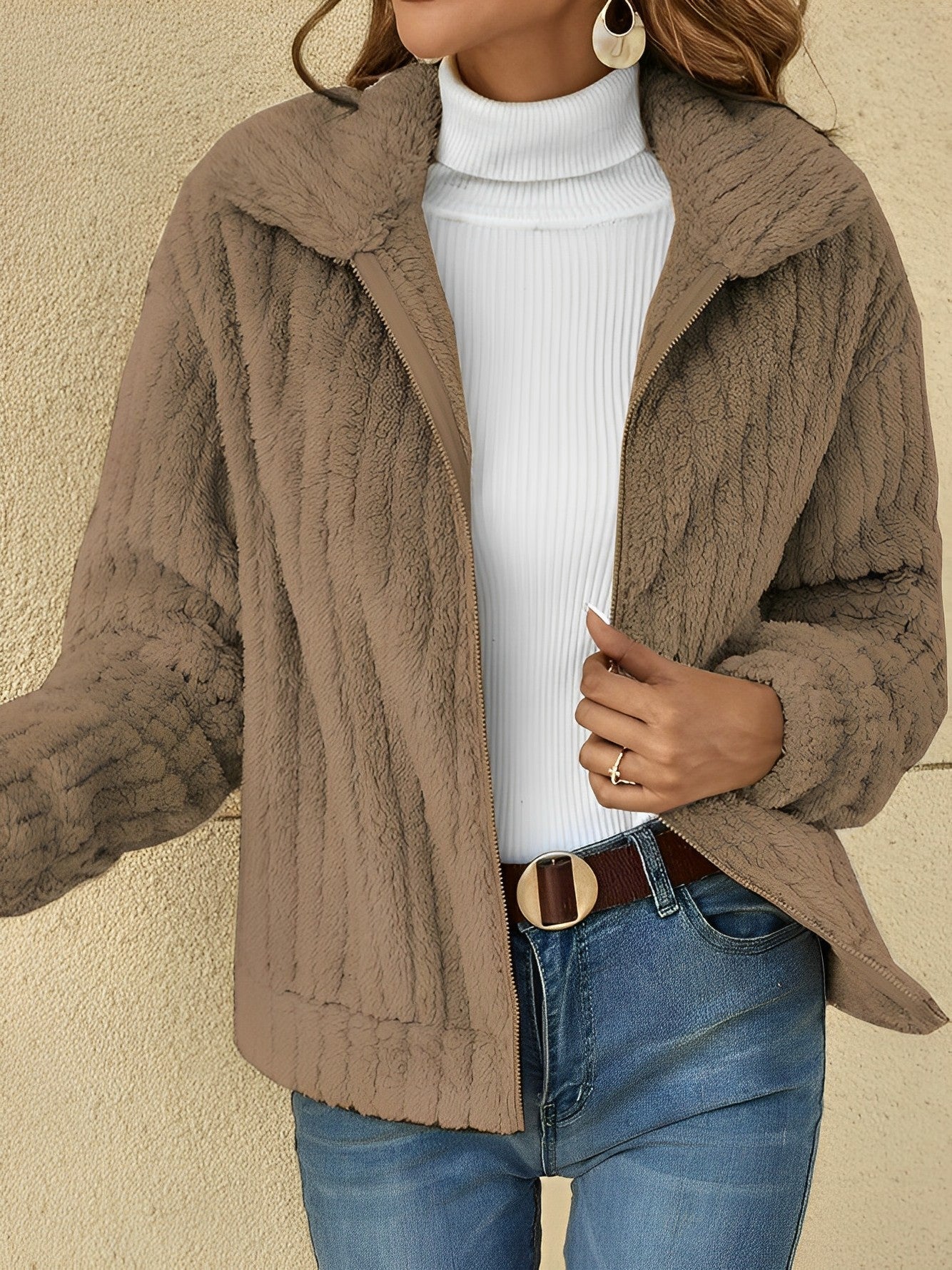 Selina - Kurzjacke Damen Teddyfell langarm Herbst Winter elegant
