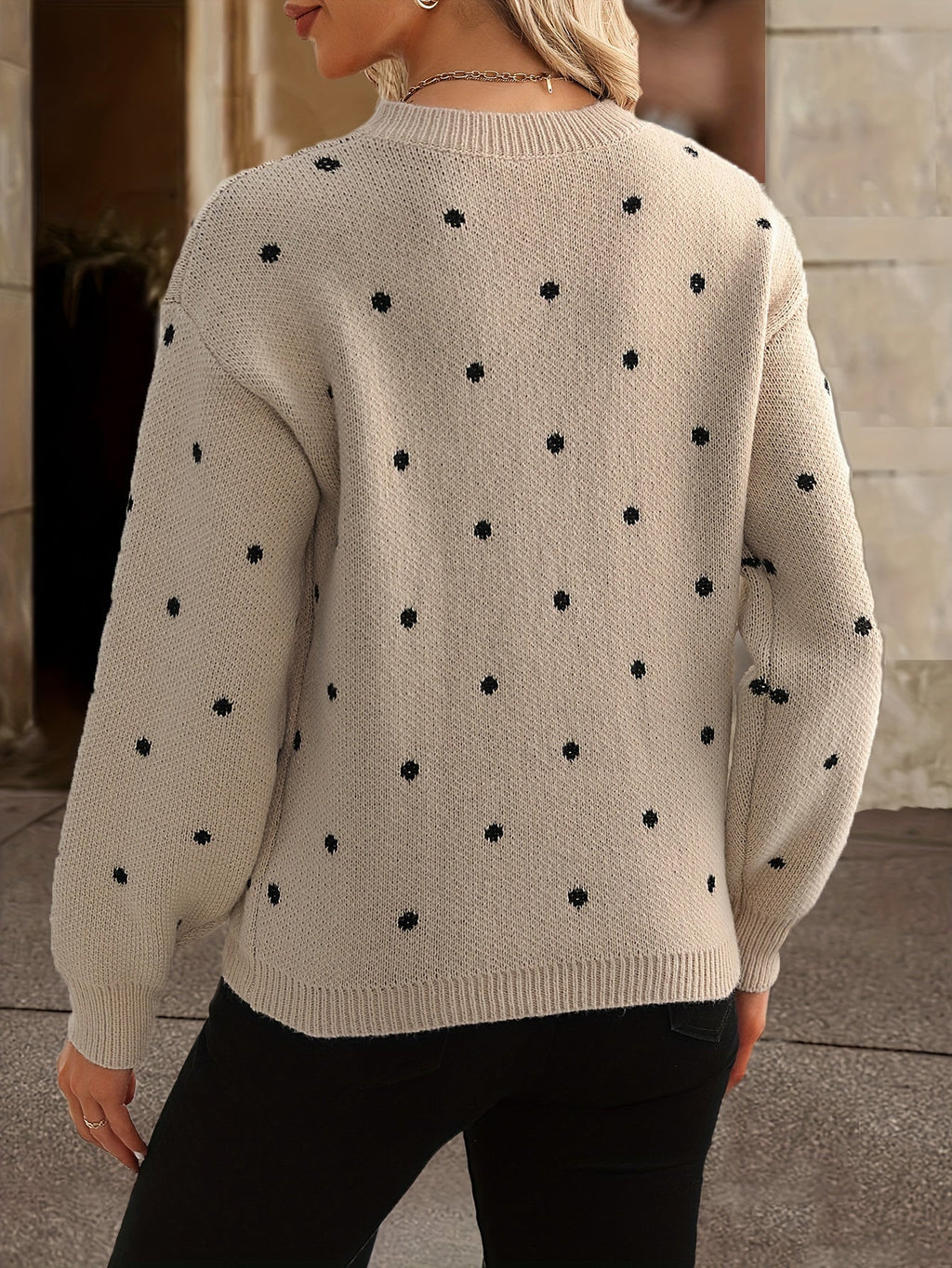 Damen Polka-Dots Pullover – Bequemer Rundhalsausschnitt und entspannte Silhouette von J&B - 8 - Annoboutique
