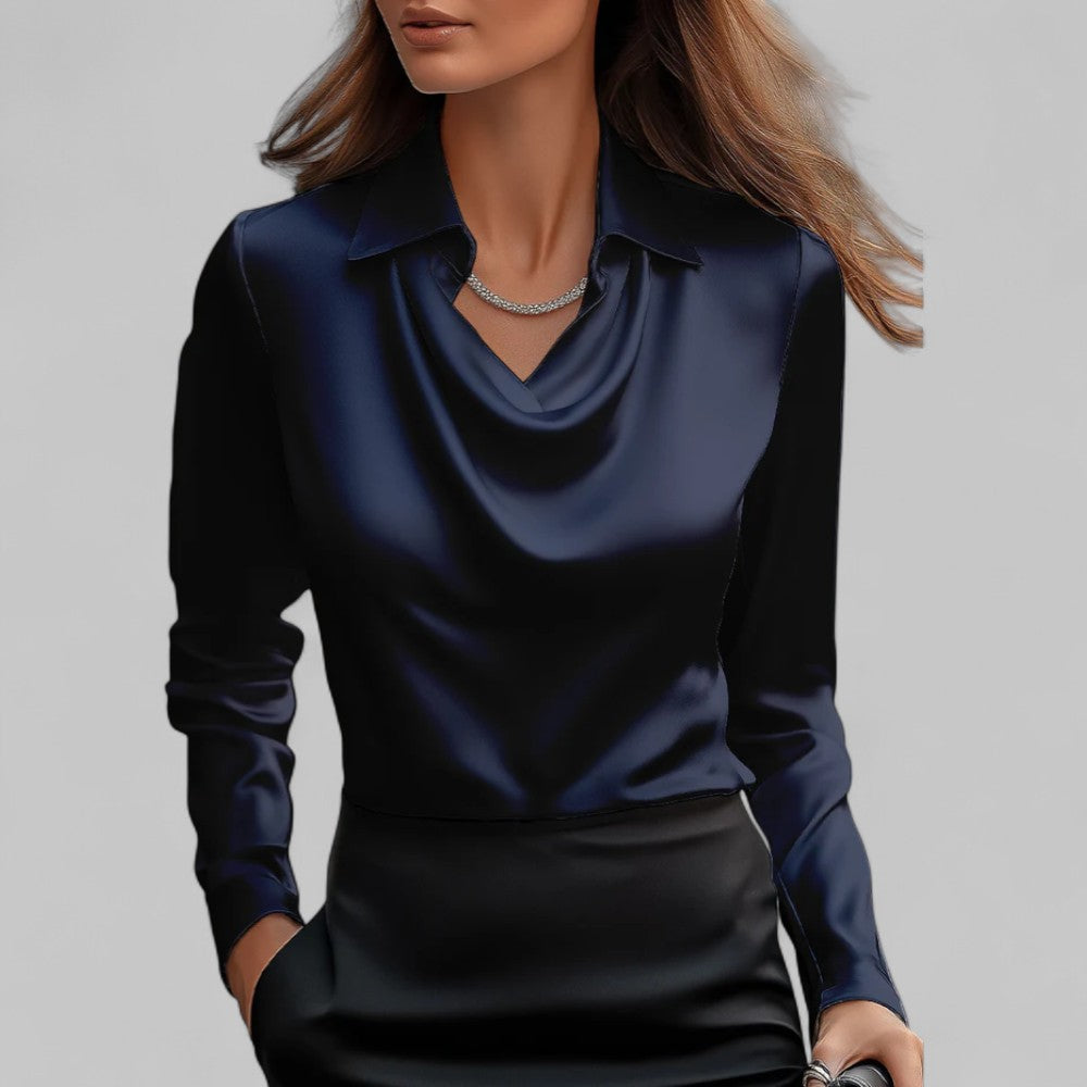 Bluse Damen mit fließendem Dekolleté und klassischem Schnitt | A&B - 4 - Annoboutique