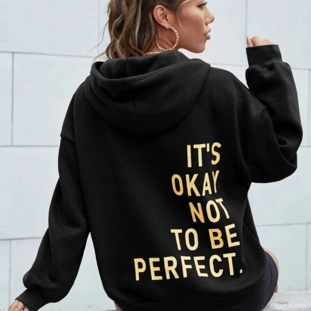 Noelle – Damen Hoodie schwarz mit Kapuze und Print