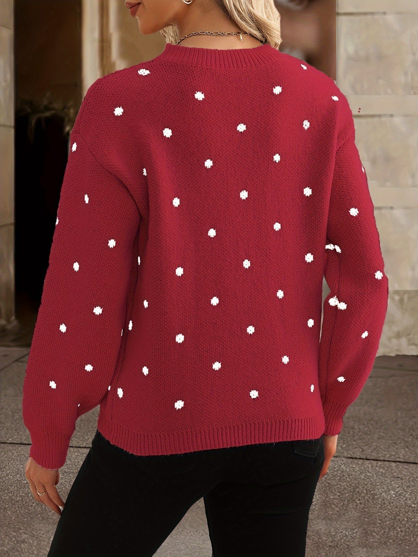 Damen Polka-Dots Pullover – Bequemer Rundhalsausschnitt und entspannte Silhouette von J&B - 5 - Annoboutique