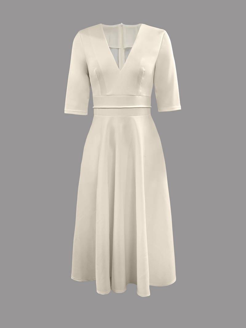 Hannah – Damen Midi Kleid mit V-Ausschnitt und ausgestelltem Rock