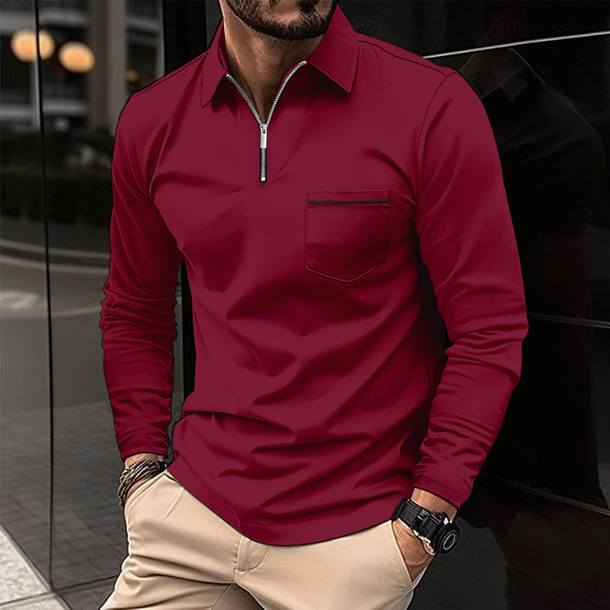 Luca – Herren Langarmshirt mit Reißverschlusskragen