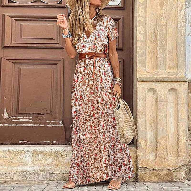 Lena – Damen Boho Maxikleid mit V-Ausschnitt und Schlitz