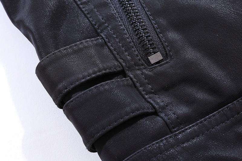 Damon - Herren Bikerjacke im Lederlook mit Stehkragen