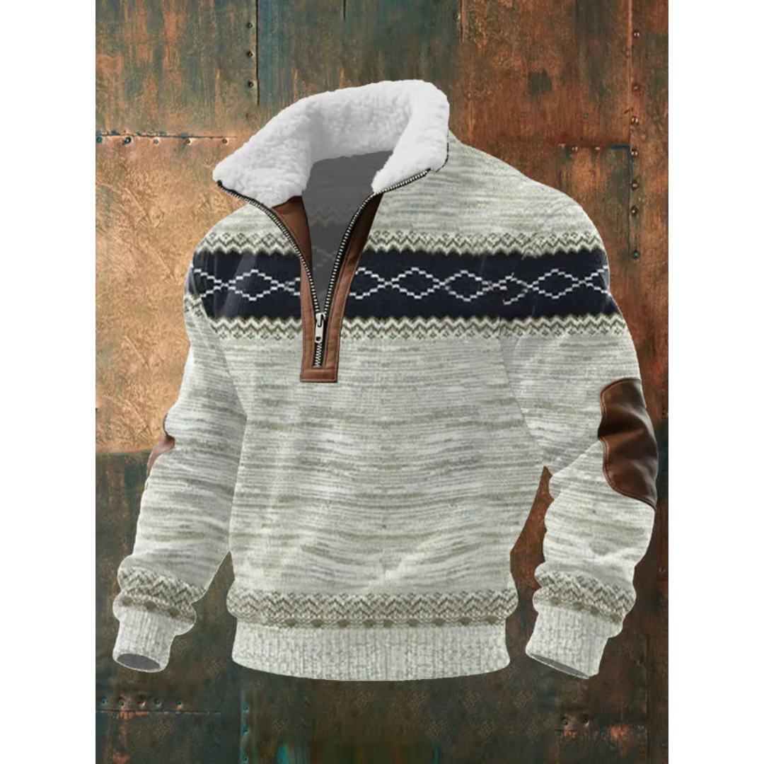 Arthur – Strukturierter Patchwork Herren Half-Zip Strickpullover