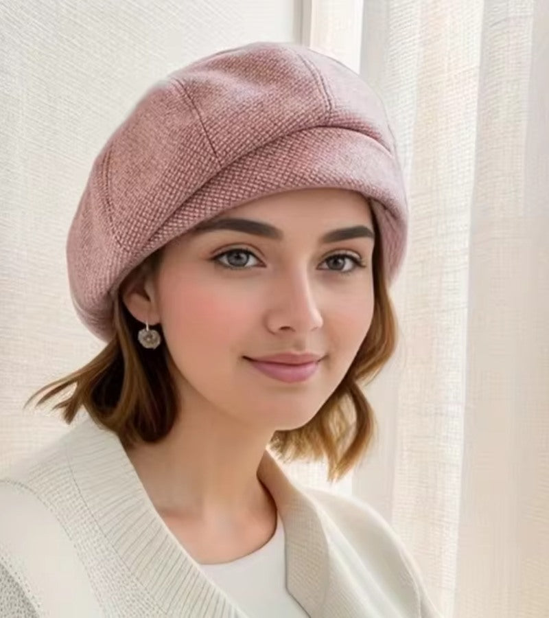 Isabela – Elegante Winter-Baskenmütze im Hahnentrittmuster für Damen