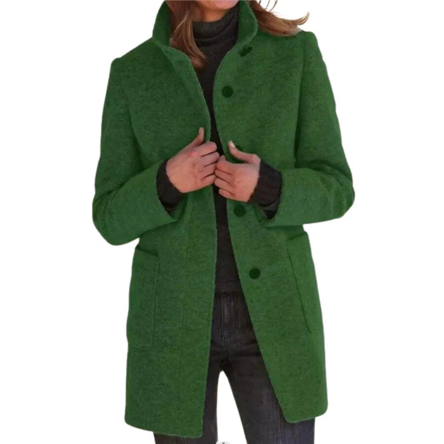Amara – Damen Wolle Wintermantel  mit Stehkragen