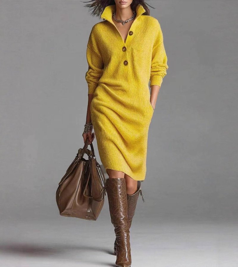 Sienna – Elegantes Damen Strickkleid in Midi-Länge