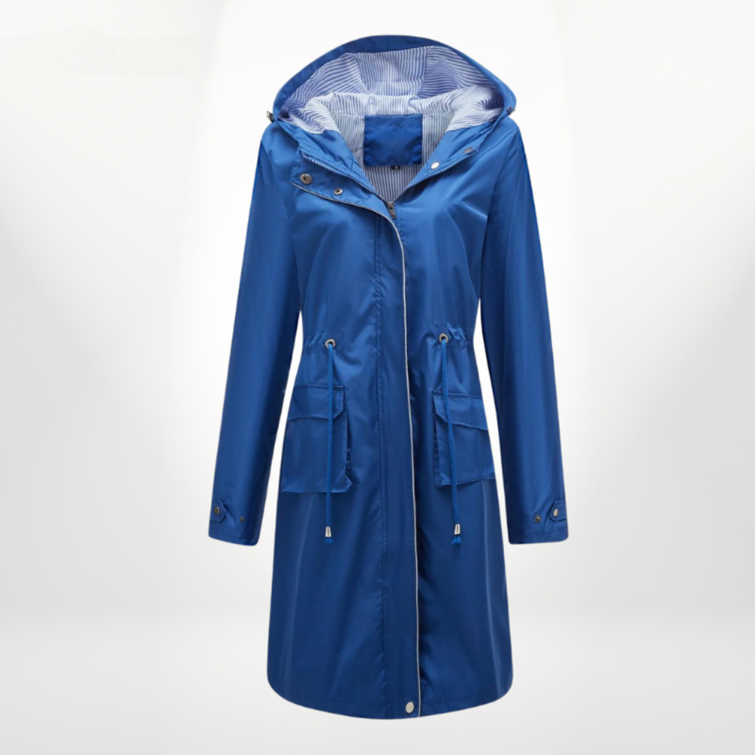Amira - Damen Trenchcoat lang wasserdicht mit Kapuze