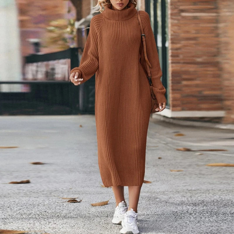 Camila - Damen Strickkleid langarm mit Rollkragen