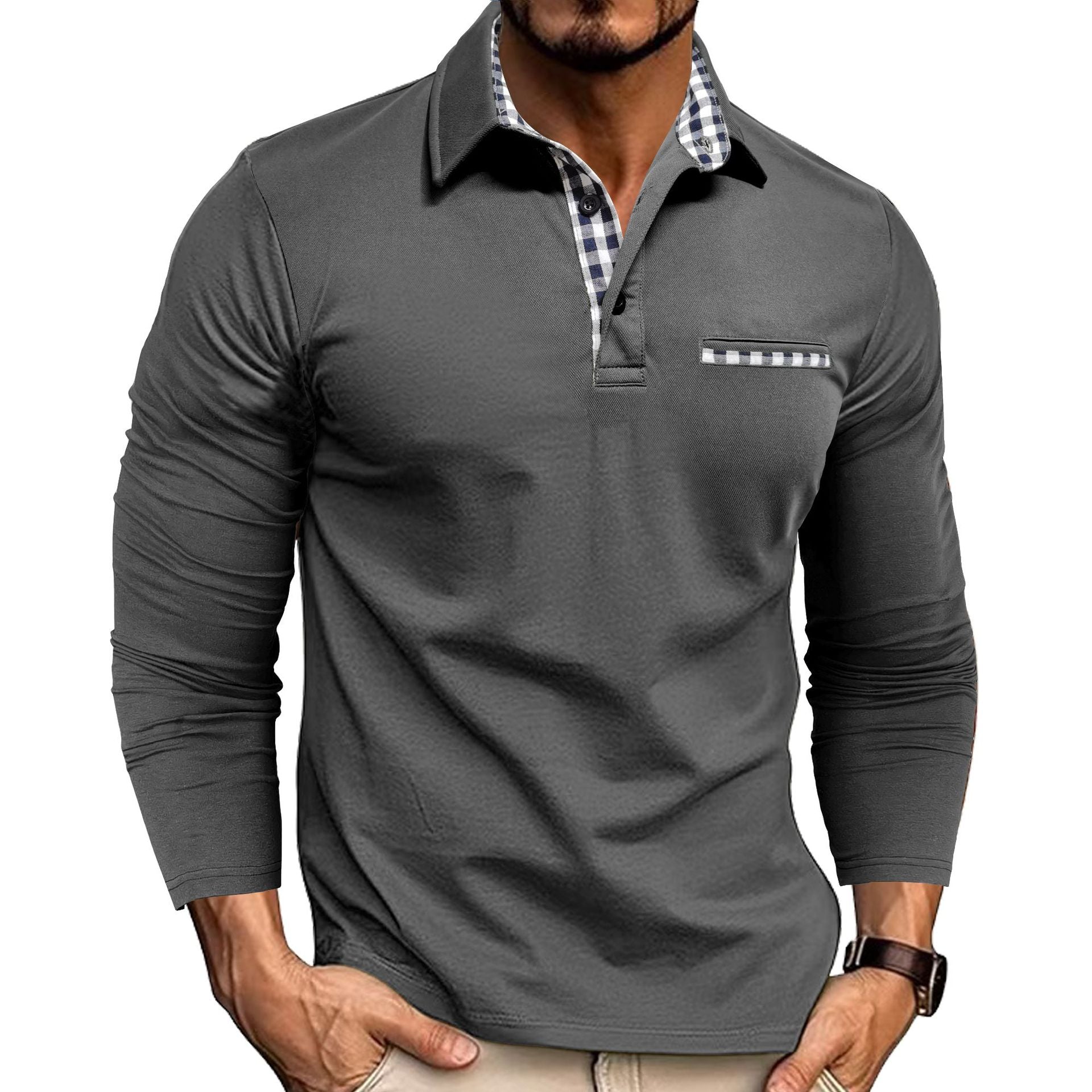 Luca - Langarmshirt für Herren mit Kontrastkragen und Brusttasche