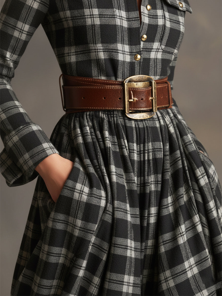 Helena – Kariertes Maxikleid mit Knopfleiste