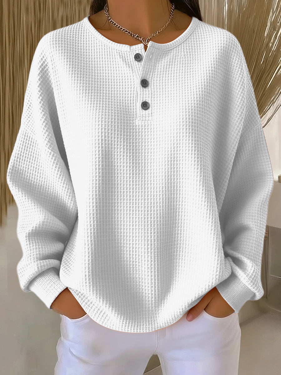 Mila – Strukturiertes Longsleeve mit Knopfleiste Damen