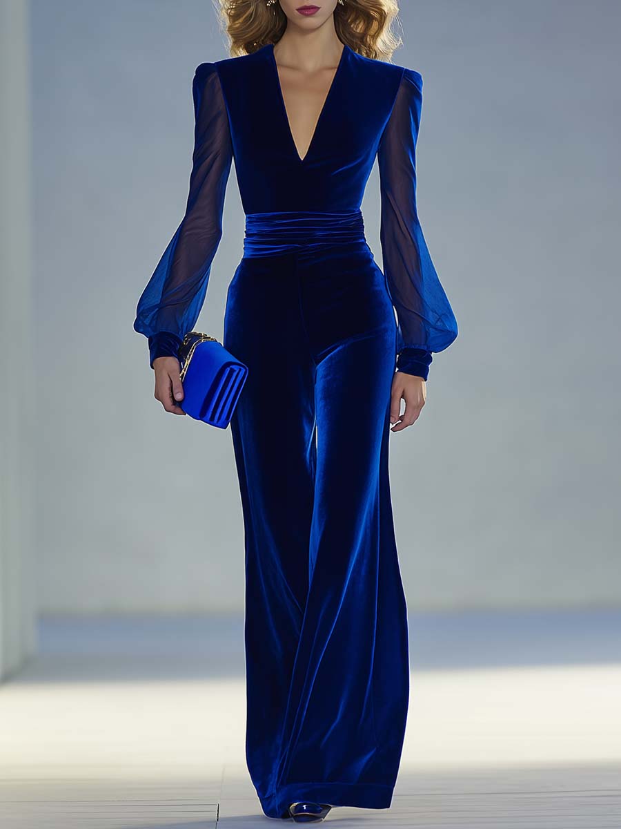Elena – Eleganter Samt Jumpsuit mit V-Ausschnitt