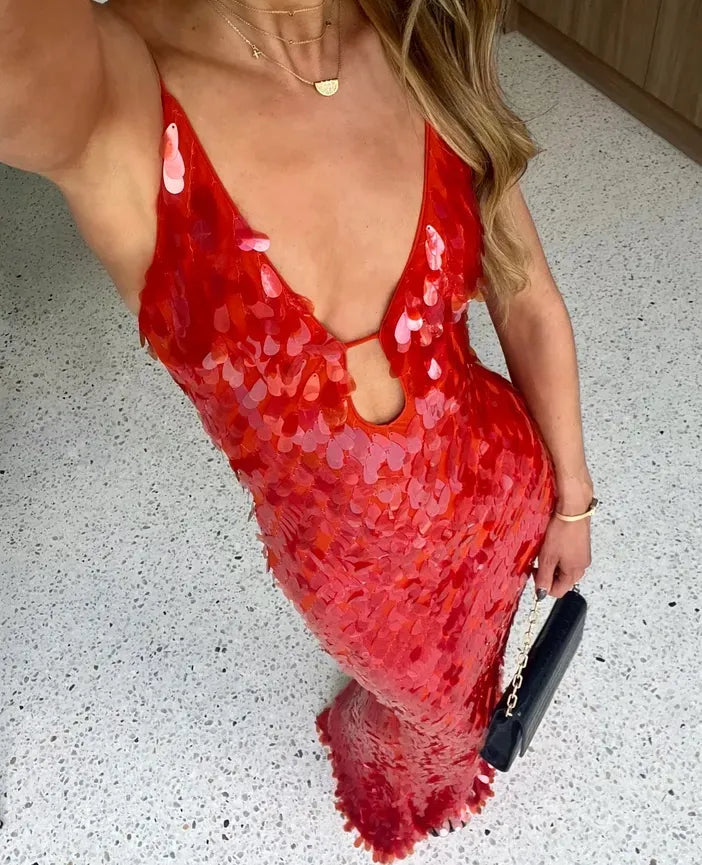 Isabelle - Rotes Pailletten Abendkleid für Damen