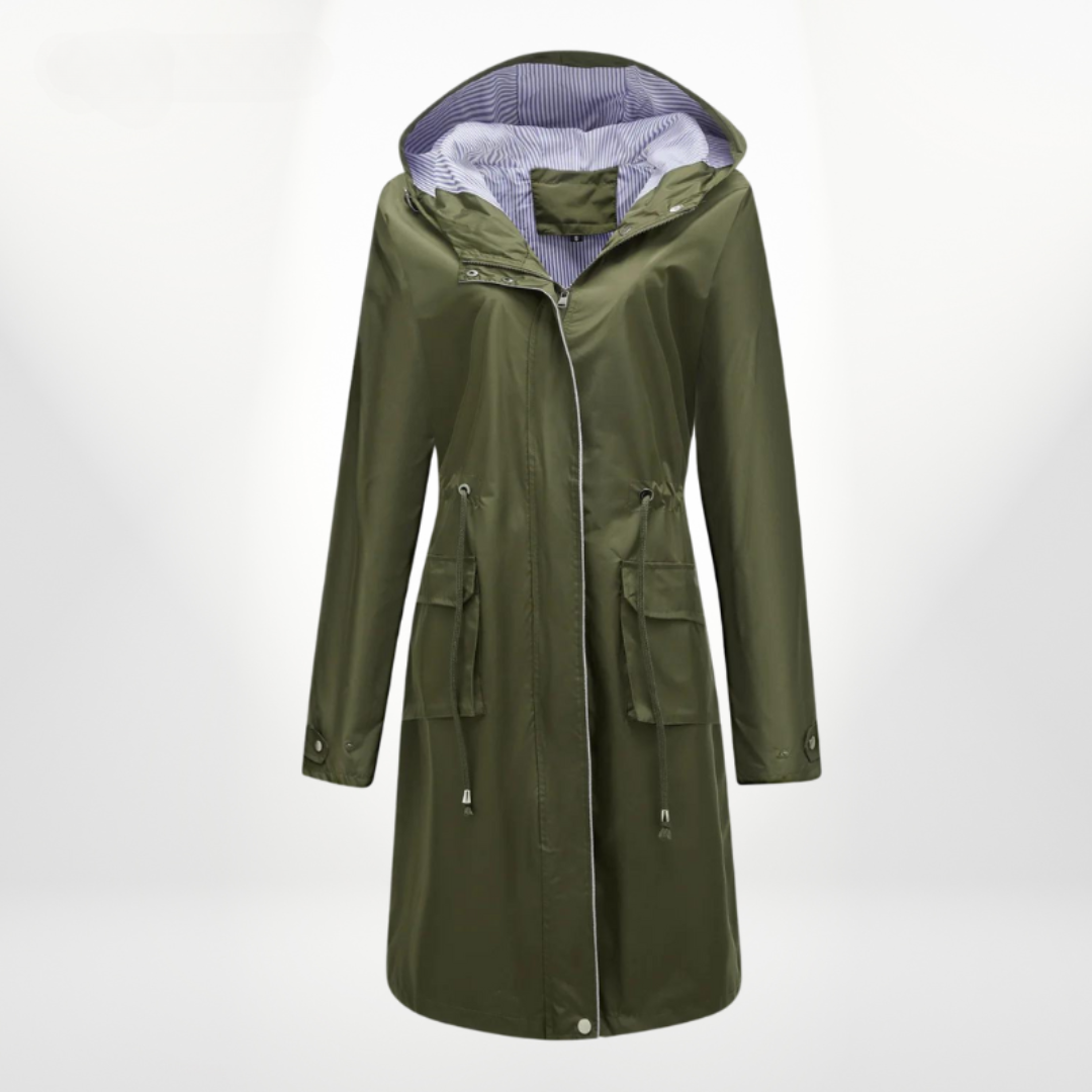 Amira - Damen Trenchcoat lang wasserdicht mit Kapuze