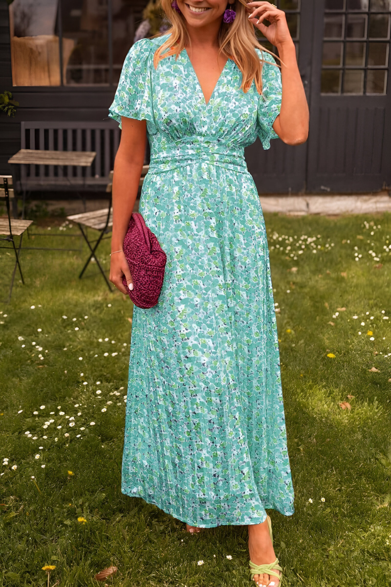 Laura – Maxikleid mit V-Ausschnitt und Taillierung