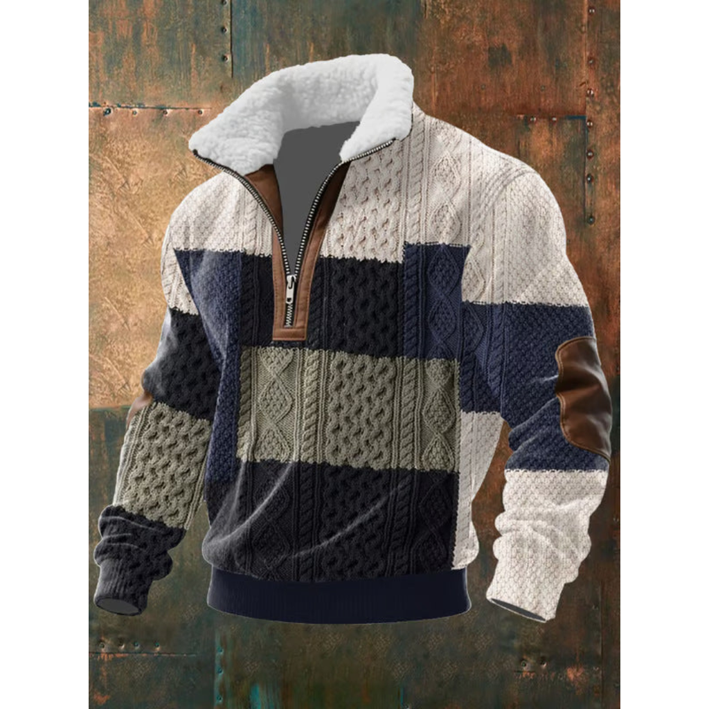 Arthur – Strukturierter Patchwork Herren Half-Zip Strickpullover