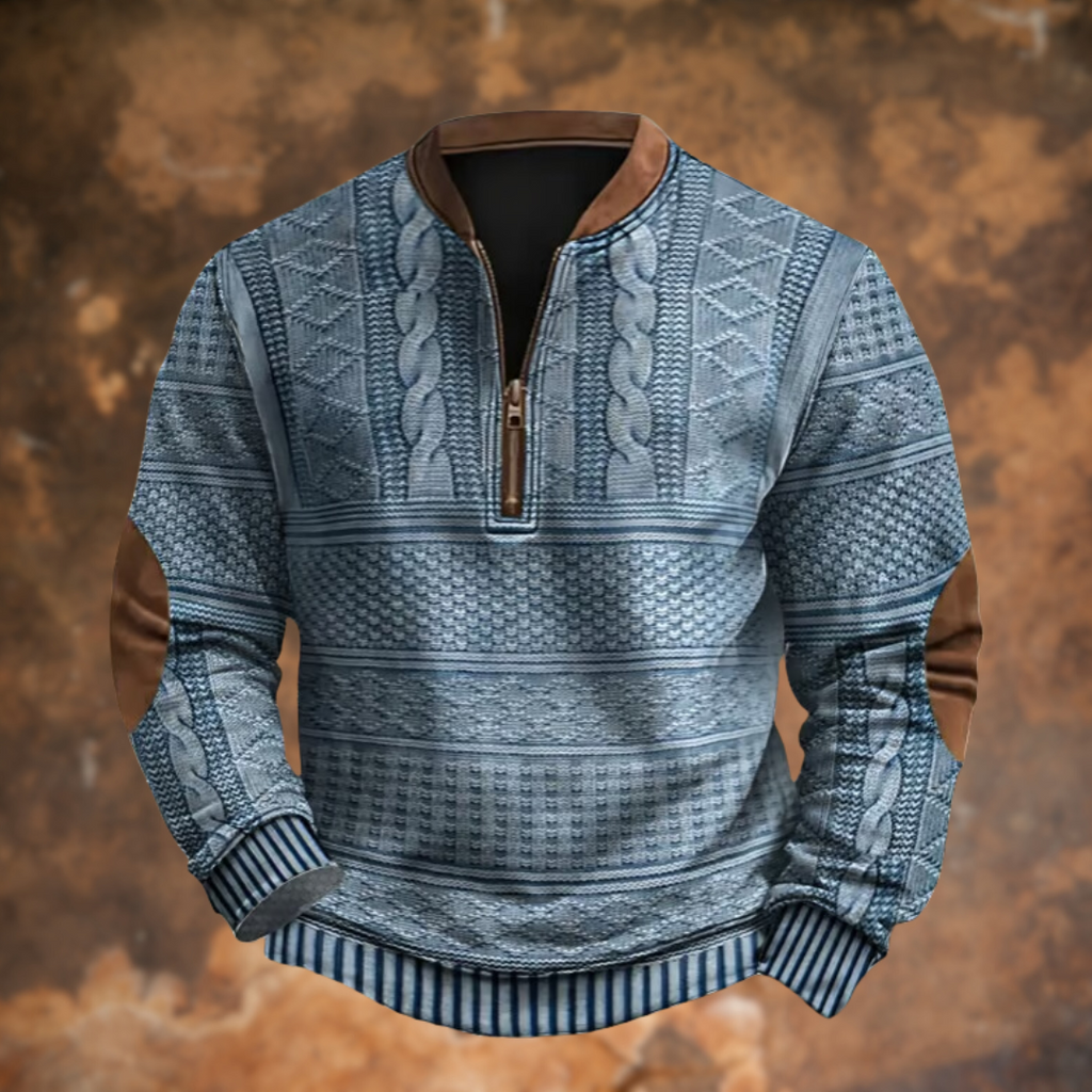 Marco – Herrenpullover in Strickoptik mit halbem Reißverschluss