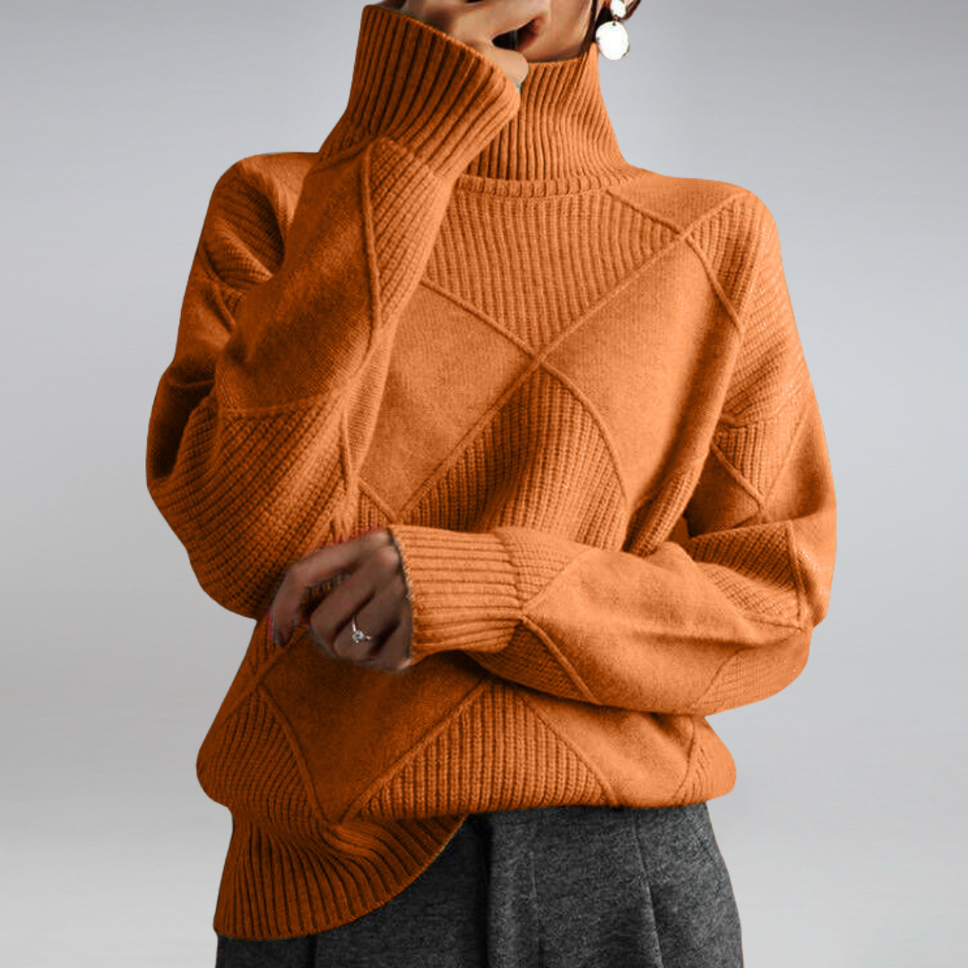 Alina - Damen  kaschmir Rollkragenpullover mit Rautenstruktur