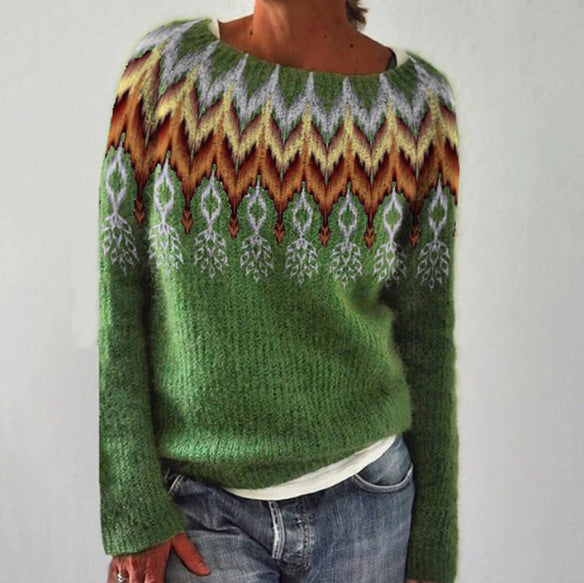 Lina - Damen Kaschmir Strickpullover mit buntem Norwegermuster Winter