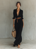 Isabella – Damen Maxikleid mit Hemdkragen und Taillengürtel