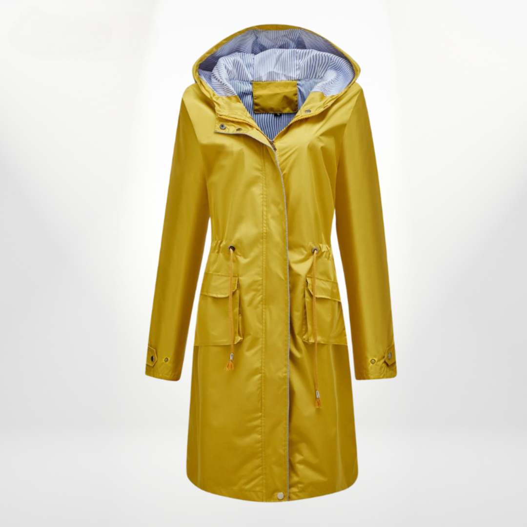 Amira - Damen Trenchcoat lang wasserdicht mit Kapuze