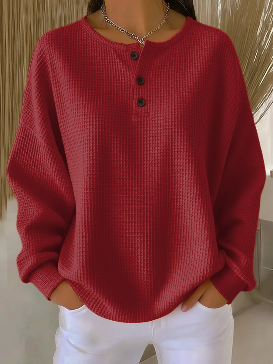 Mila – Strukturiertes Longsleeve mit Knopfleiste Damen