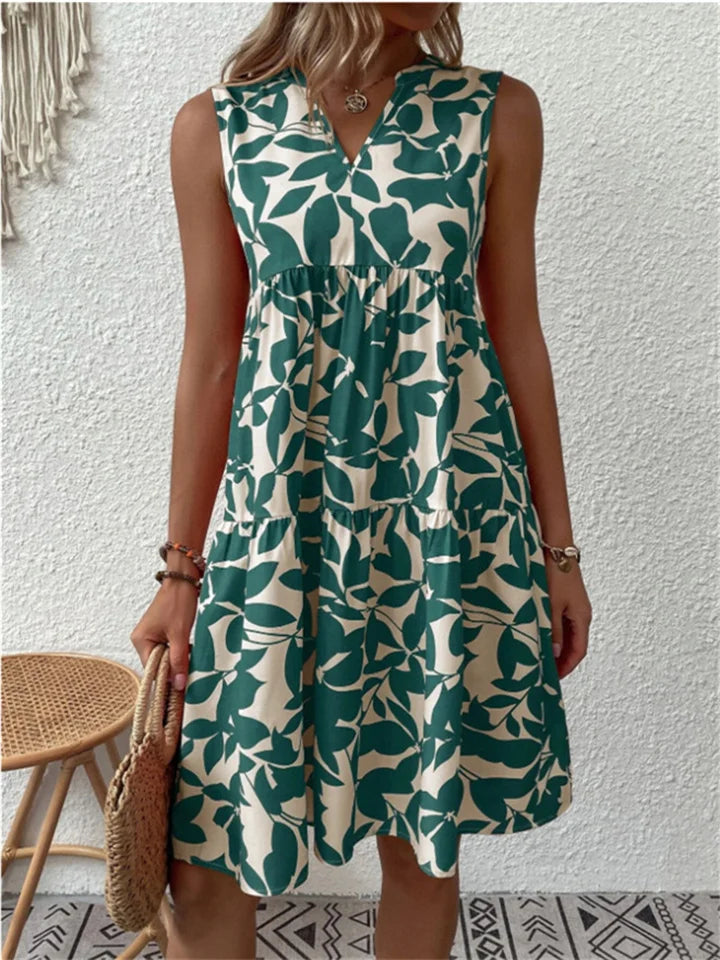 Paula – Damen Ärmelloses Sommerkleid mit V-Ausschnitt und Volantrock