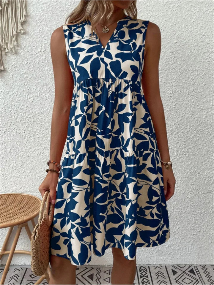 Paula – Damen Ärmelloses Sommerkleid mit V-Ausschnitt und Volantrock