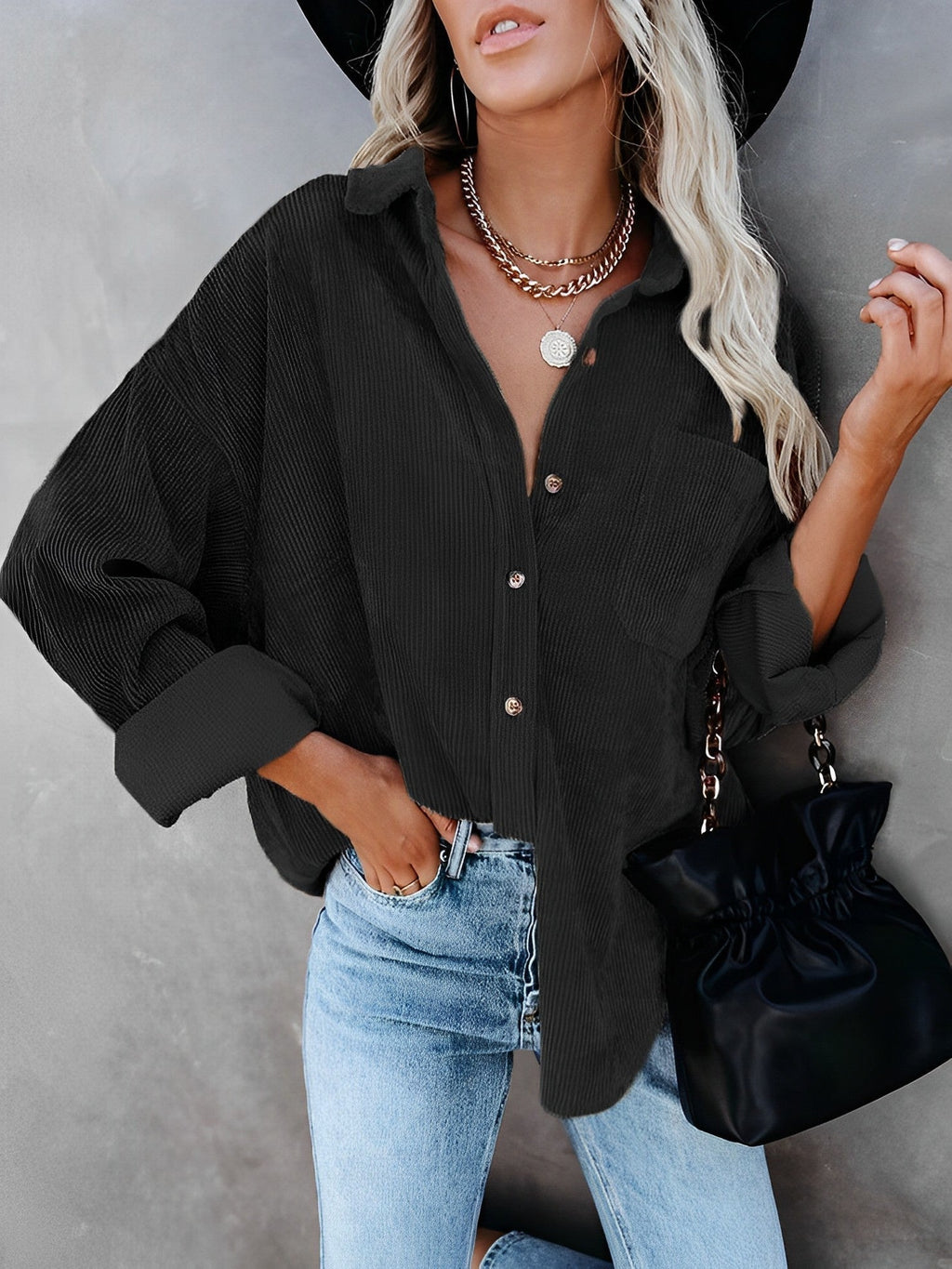 Ariana – Lässige Damen Cordbluse mit Knopfleiste