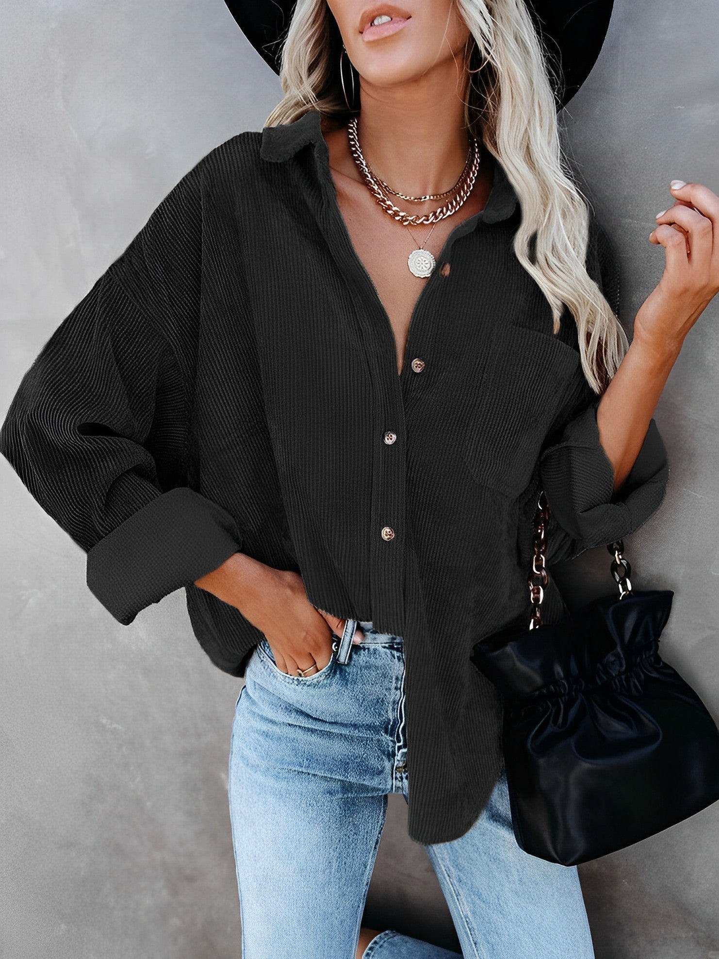 Ariana – Lässige Damen Cordbluse mit Knopfleiste